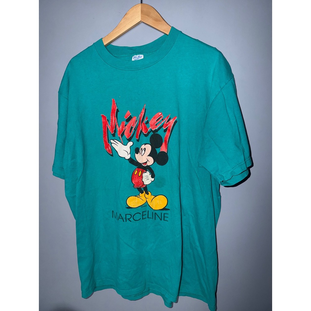 Vintage Velva Sheen Mickey Mouse Marceline Missouri T-Shirt Teal XL Made in USA